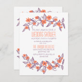 紫とオレンジのフローラバナーウェディングシャワー 招待状 (正面/裏面)