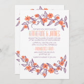 紫とオレンジのフローラバナー結婚式招待状 招待状 (正面/裏面)