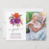 紫とオレンジのフローラ卒業写真 案内状 (正面)