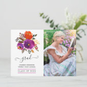 紫とオレンジのフローラ卒業写真 案内状 (スタンド正面)