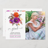 紫とオレンジのフローラ卒業写真 案内状 (正面/裏面)