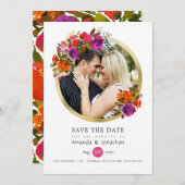 紫とオレンジのフローラ結婚の写真 セーブザデート (正面/裏面)