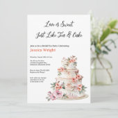 紫とオレンジのフローラ階層化ケーキブライダルシャワー 招待状 (スタンド正面)