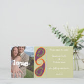 紫とオレンジのペイズリー写真の日付を保存 セーブザデート (スタンド正面)