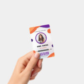 紫とオレンジのモダンな教師のポートレート企業 バッジ (Handheld)