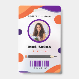 紫とオレンジのモダンな教師のポートレート企業 バッジ