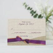 紫とオレンジのリボンとBurlap応答 出欠カード (スタンド正面)