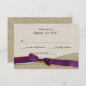 紫とオレンジのリボンとBurlap応答 出欠カード (正面/裏面)