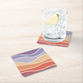 紫とオレンジのレトロなスタイル波 スクエアペーパーコースター (インサイチュ)