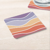 紫とオレンジのレトロなスタイル波 スクエアペーパーコースター (アングル)