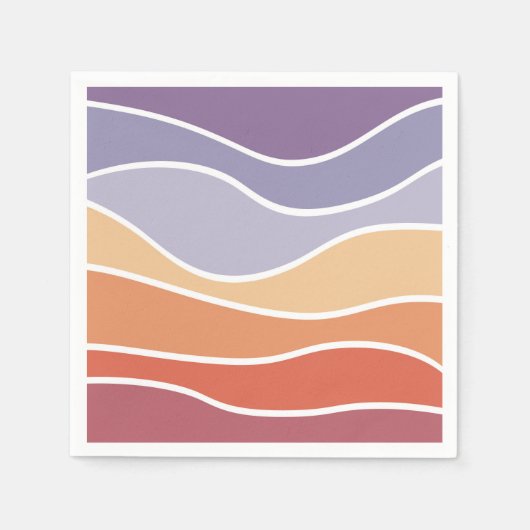 紫とオレンジのレトロなスタイル波 スタンダードカクテルナプキン (正面)
