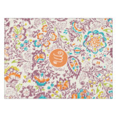 紫とオレンジのヴィンテージ花柄 テーブルクロス (正面(横))