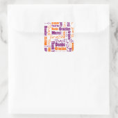 紫とオレンジの多言語感謝してい図形を選択 スクエアシール (バッグ)