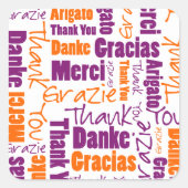 紫とオレンジの多言語感謝してい図形を選択 スクエアシール (正面)