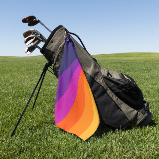 紫とオレンジの対角レトロストライプ ゴルフタオル (グリーン)