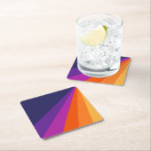 紫とオレンジの対角レトロストライプ スクエアペーパーコースター (インサイチュ)