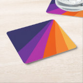 紫とオレンジの対角レトロストライプ スクエアペーパーコースター (アングル)