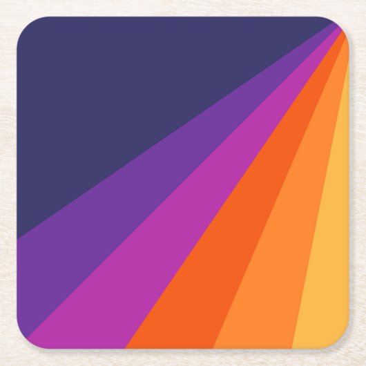 紫とオレンジの対角レトロストライプ スクエアペーパーコースター (正面)