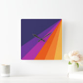 紫とオレンジの対角レトロストライプ スクエア壁時計 (ホーム)