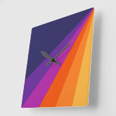紫とオレンジの対角レトロストライプ スクエア壁時計 (傾斜)