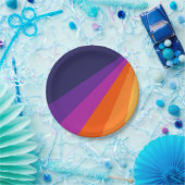 紫とオレンジの対角レトロストライプ ペーパープレート (パーティー)