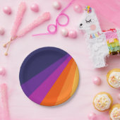 紫とオレンジの対角レトロストライプ ペーパープレート (パーティー)