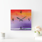 紫とオレンジの抽象芸術 スクエア壁時計 (ホーム)