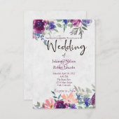 紫とオレンジの水色のフローラ結婚のinvita 招待状 (正面/裏面)