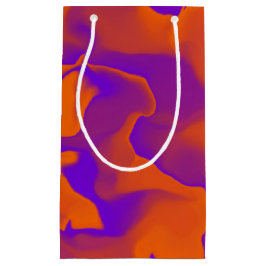 紫とオレンジの波のパターン スモールペーパーバッグ