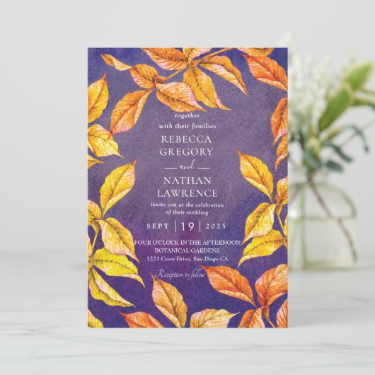 紫とオレンジの秋の結婚式招待状 招待状 (スタンド正面)