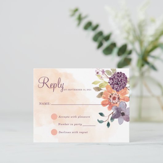 紫とオレンジの秋フローラ秋の返信 出欠カード (スタンド正面)