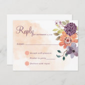 紫とオレンジの秋フローラ秋の返信 出欠カード (正面/裏面)