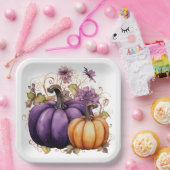 紫とオレンジの秋秋のカボチャ ペーパープレート (パーティー)