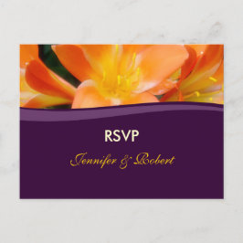 紫とオレンジの結婚式RSVP インビテーションポストカード