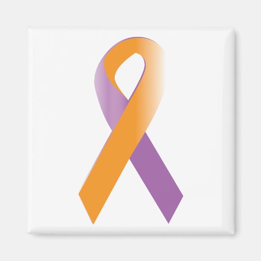 紫とオレンジの認識度リボン マグネット (正面)