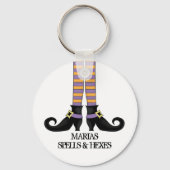 紫とオレンジの靴とウィムシーストライプ魔女 キーホルダー (正面)