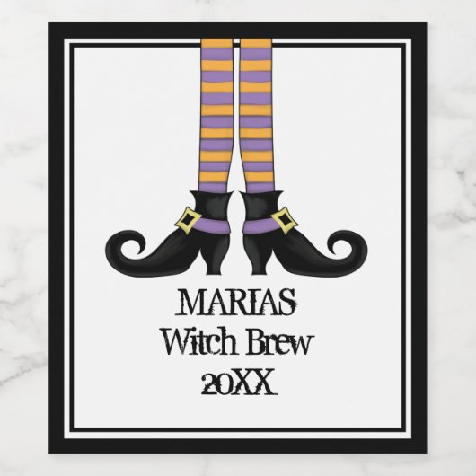 紫とオレンジの靴とウィムシーストライプ魔女 ワインラベル (シングルラベル)