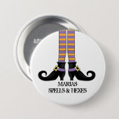 紫とオレンジの靴とウィムシーストライプ魔女 缶バッジ (正面&裏面)