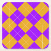 紫とオレンジアーガイル スクエアペーパーコースター (正面)