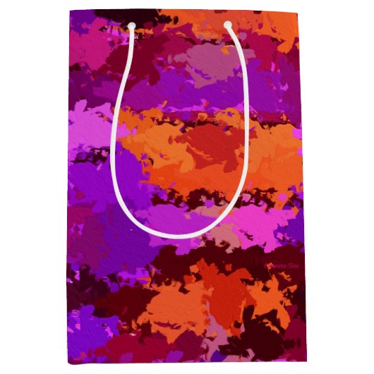 紫とオレンジ(ばちゃばちゃ)跳ねる ミディアムペーパーバッグ (正面)