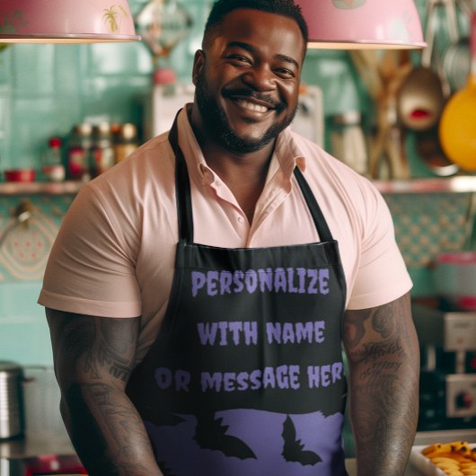 紫とカスタマイズ黒のこうもりハロウィーンエプロン エプロン