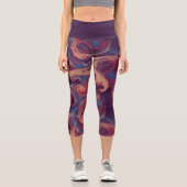 紫とカラフル渦巻き水色 カプリレギンス (正面)