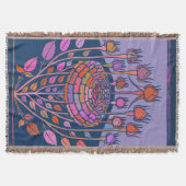 紫とカラフル青のヴィンテージフローラアート スローブランケット (正面)