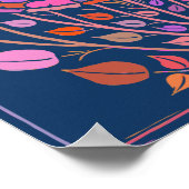 紫とカラフル青のヴィンテージフローラアート ポスター (角)