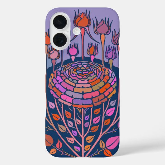 紫とカラフル青のヴィンテージフローラアート Case-Mate iPhoneケース (裏面)