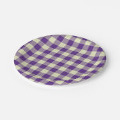 紫とクリームのギンガムパターン ペーパープレート (アングル)