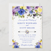 紫とクリームの夏結婚の花 招待状 (正面)