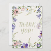 紫とクリームの縁どフローラ結婚の サンキューカード (正面)