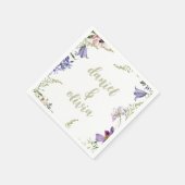 紫とクリームの縁どフローラ結婚の スタンダードカクテルナプキン (角)