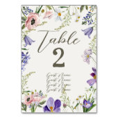 紫とクリームの縁どフローラ結婚の テーブルナンバー (正面)